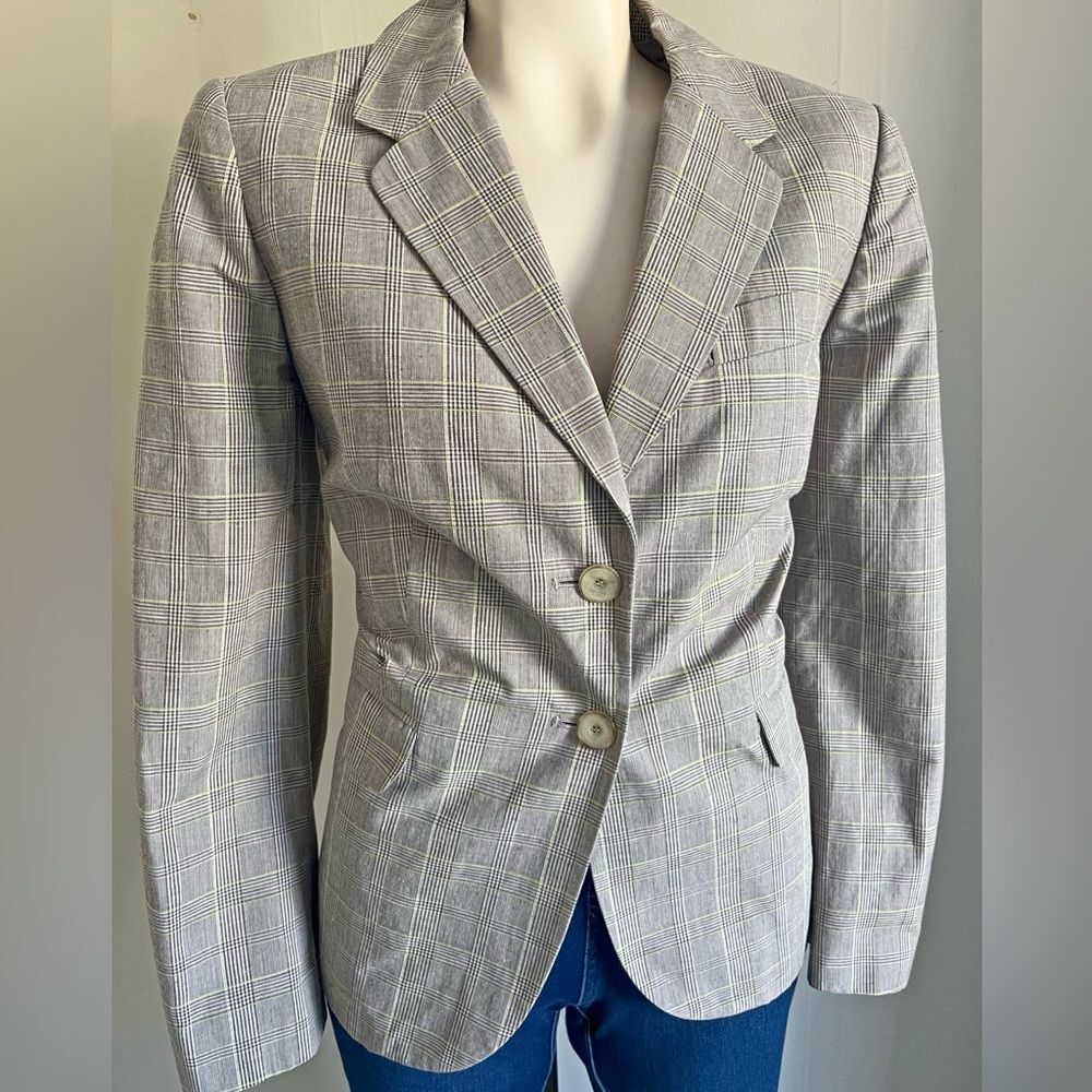 Talbots Plaid Blazer Women 12P Petite Cotton Linen Tailored Preppy Jacket